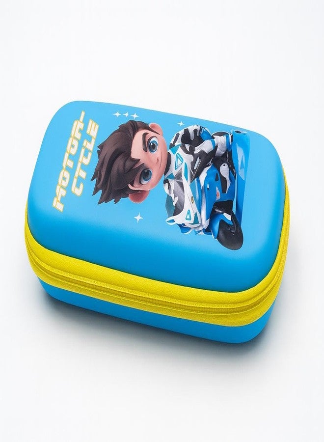 Nubby Dotss Motor-Cycle Kids Pencil Case, Blue and Yellow EVA Hard Shell, Large Capacity Stationery Organizer with Mesh Pocket, Zipper Closure (Sky Blue) - Image 3