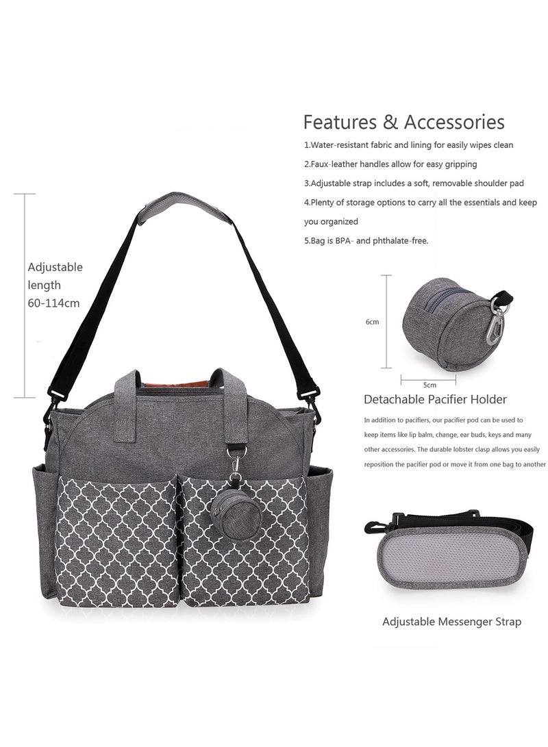 Multifunctional Diaper Bag with Changing Mat - Grey Premium Nylon Tote with 12+ Pockets, Insulated Bottle Holders u0026 Stroller Straps - Water-Resistant, Anti-Stain u0026 Easy to Clean - for Parents, Travel, Baby Essentials Organization - Includes Detachable Changing Pad, Shoulder Strap u0026 Luggage Sleeve - Image 2