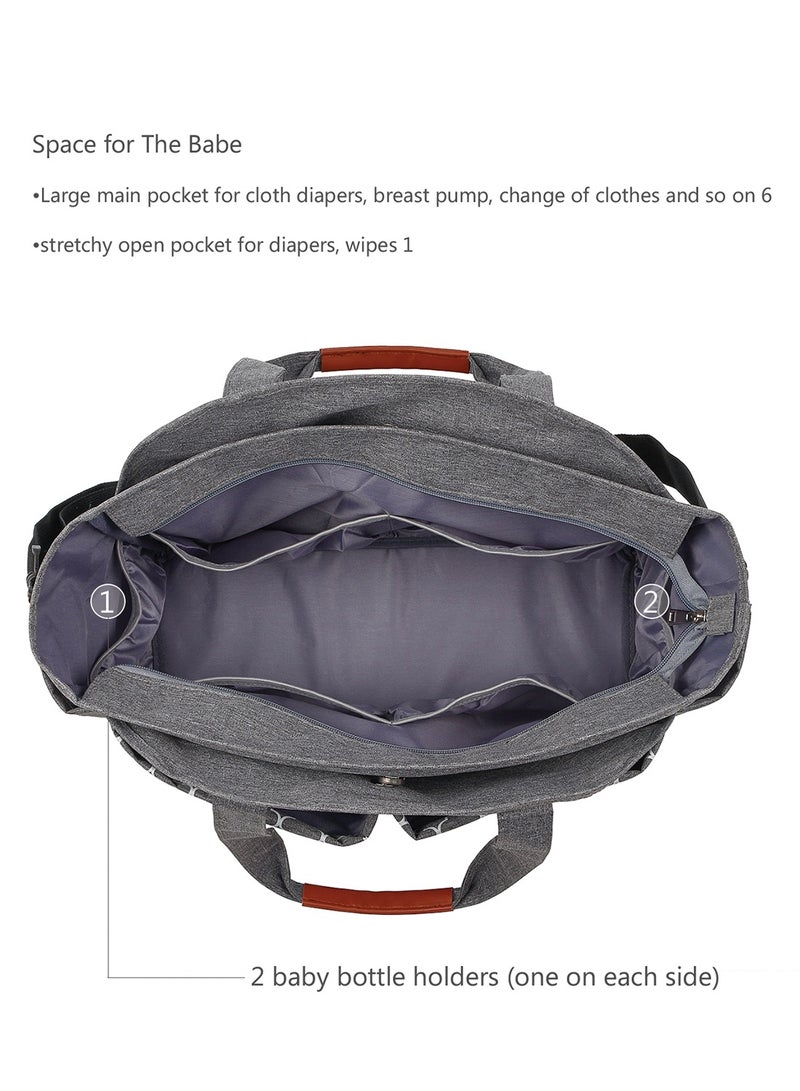 Multifunctional Diaper Bag with Changing Mat - Grey Premium Nylon Tote with 12+ Pockets, Insulated Bottle Holders u0026 Stroller Straps - Water-Resistant, Anti-Stain u0026 Easy to Clean - for Parents, Travel, Baby Essentials Organization - Includes Detachable Changing Pad, Shoulder Strap u0026 Luggage Sleeve - Image 5