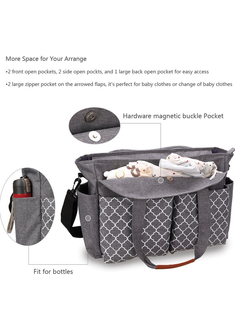 Multifunctional Diaper Bag with Changing Mat - Grey Premium Nylon Tote with 12+ Pockets, Insulated Bottle Holders u0026 Stroller Straps - Water-Resistant, Anti-Stain u0026 Easy to Clean - for Parents, Travel, Baby Essentials Organization - Includes Detachable Changing Pad, Shoulder Strap u0026 Luggage Sleeve - Image 4