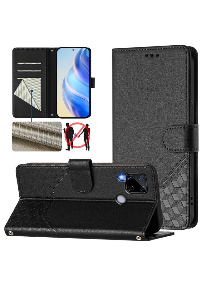 اس-توب جراب هاتف جلدي بنقش قرص العسل بتقنية RFID لهاتف Realme C25 / C15 / C12 / C25s - Image 1