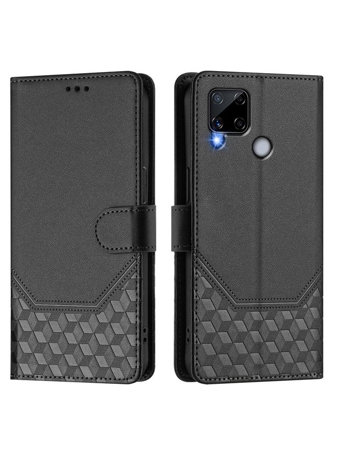 اس-توب جراب هاتف جلدي بنقش قرص العسل بتقنية RFID لهاتف Realme C25 / C15 / C12 / C25s - Image 2