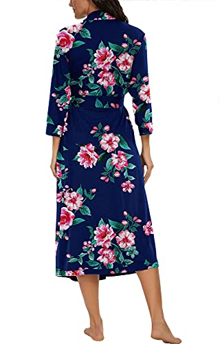 VINTATRE Women Kimono Robes Long Knit Bathrobe Lightweight Soft Knit Sleepwear V-neck Casual Ladies Loungewear FP-Navy Blue-Medium - Image 5