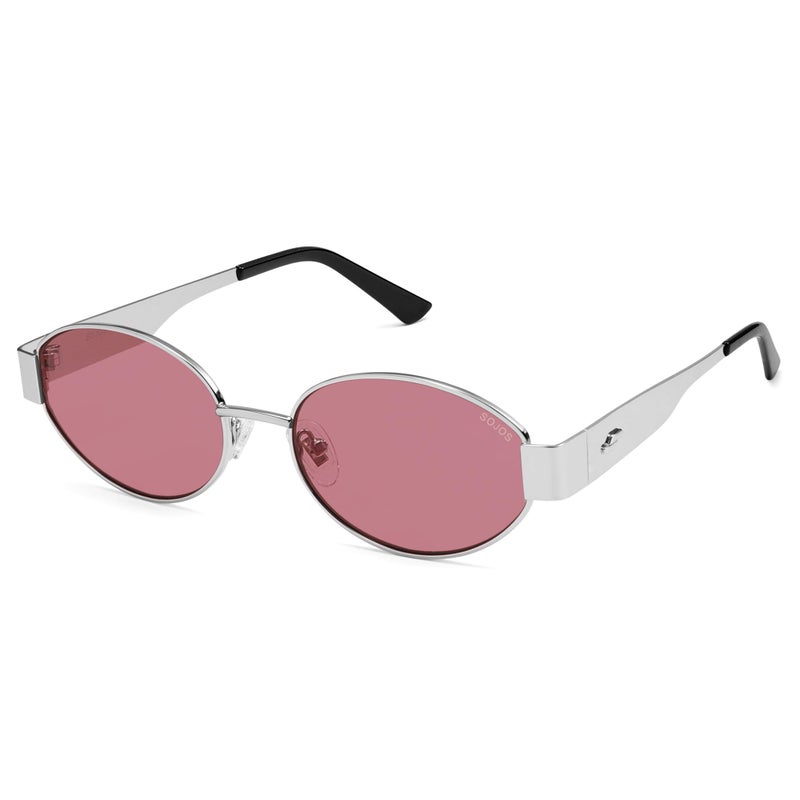 SOJOS Retro Oval Sunglasses for Women Trendy Classic Shades UV400 Protection, Silver/Purple - Image 1