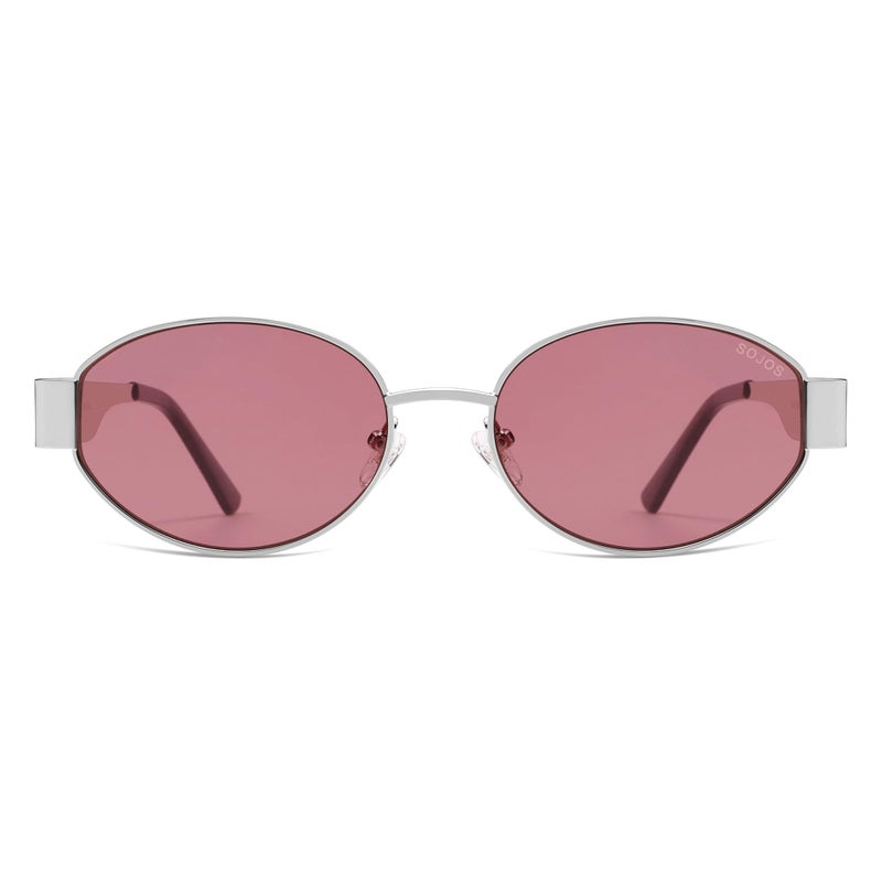 SOJOS Retro Oval Sunglasses for Women Trendy Classic Shades UV400 Protection, Silver/Purple - Image 4