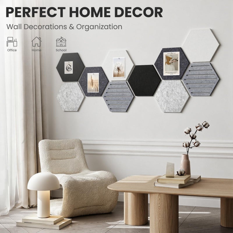 Kciplab Hexagon Cork Bulletin Board Tiles, 10 Pack Felt Board with Push Pins, Photo Display Board for Office & Home Classroom Wall Decor - Image 4