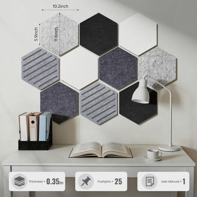 Kciplab Hexagon Cork Bulletin Board Tiles, 10 Pack Felt Board with Push Pins, Photo Display Board for Office & Home Classroom Wall Decor - Image 5