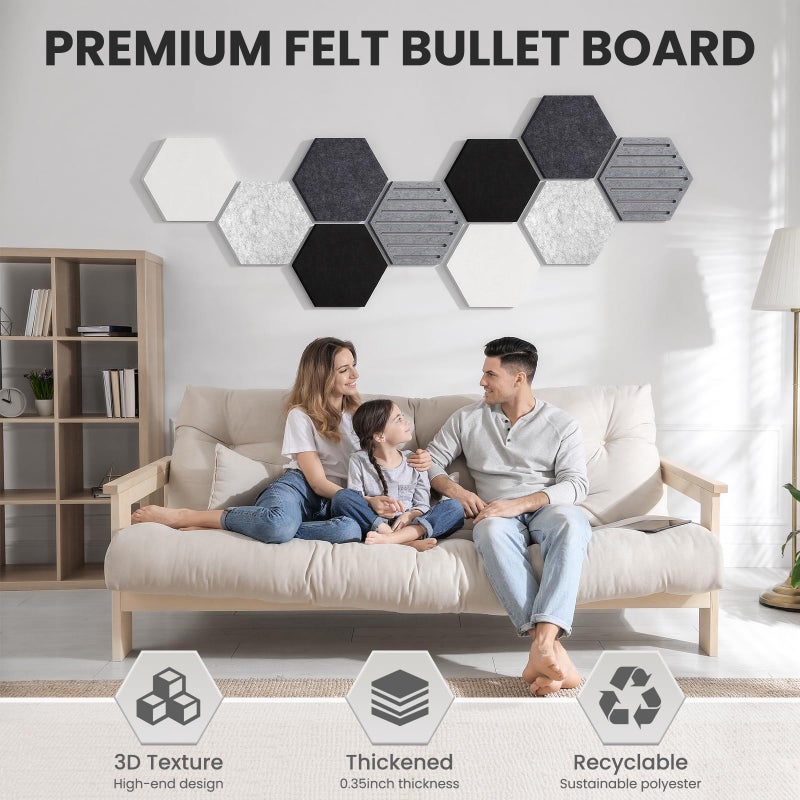 Kciplab Hexagon Cork Bulletin Board Tiles, 10 Pack Felt Board with Push Pins, Photo Display Board for Office & Home Classroom Wall Decor - Image 2