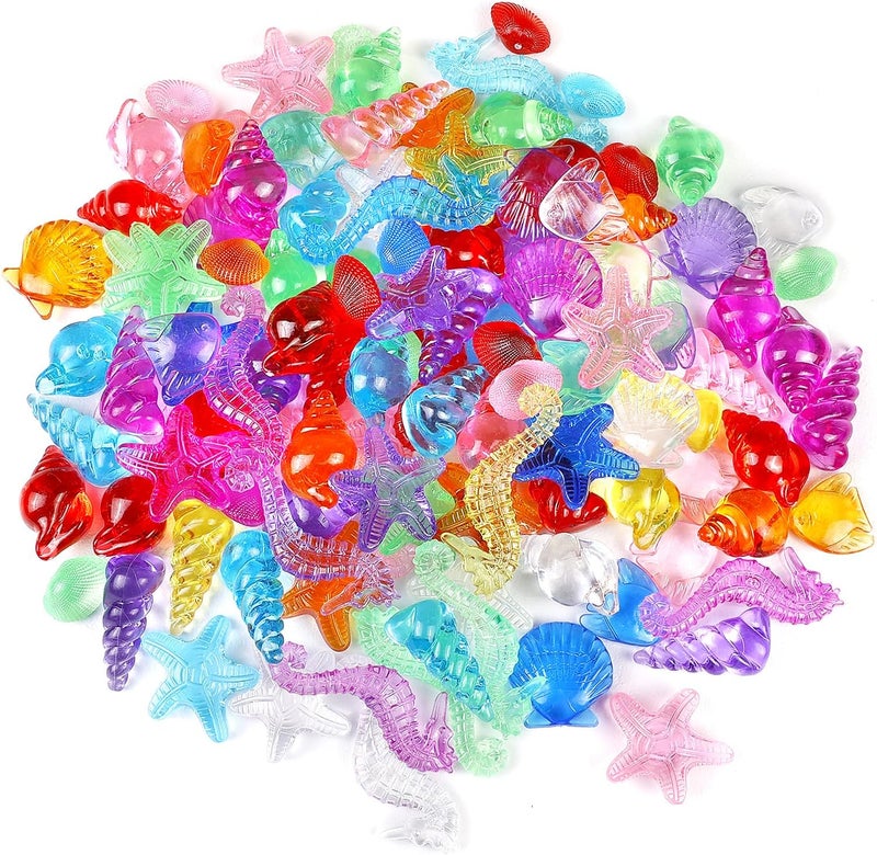 HAPTIME 80 Pcs Seashells, Sensory Bin Filler, Diving Gem Pool Toys for Kids, Plastic Sea Shells for Crafting, Little Mermaid Table Decorations, Vase Filler - Image 2