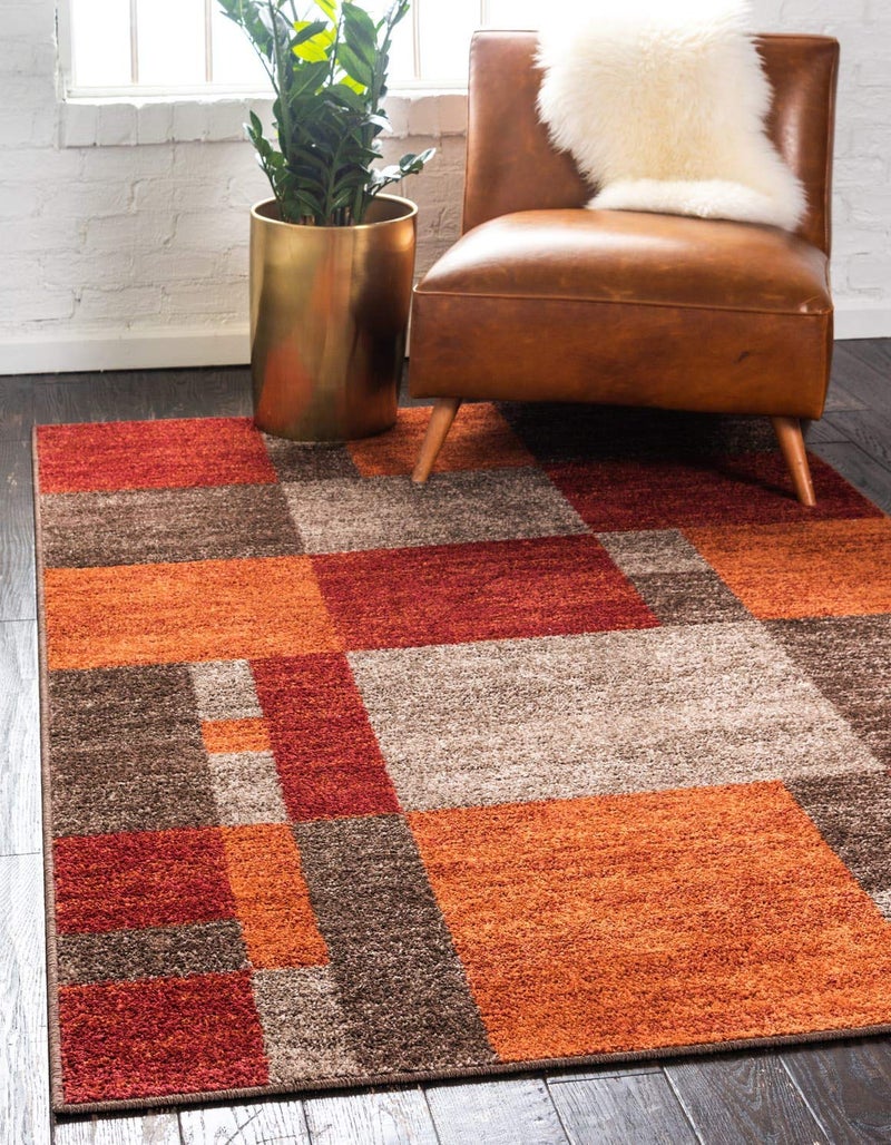 Unique Loom Autumn Collection Modern Contemporary Casual Abstract Area Rug, 5' 3" x 8', Multi/Dark Brown - Image 1