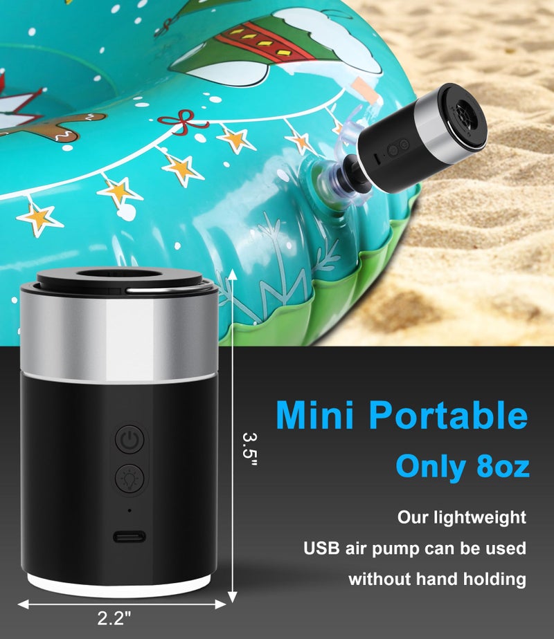 LIBERRWAY Electric Air Pump for Inflatables- 4000mAH Rechargeable Tiny Pump- Cordless Portable Air Pump with Camping Lantern, Quick-Fill Air Mattress Pump for Camping, Pool Floats - Image 2