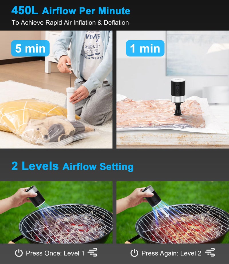 LIBERRWAY Electric Air Pump for Inflatables- 4000mAH Rechargeable Tiny Pump- Cordless Portable Air Pump with Camping Lantern, Quick-Fill Air Mattress Pump for Camping, Pool Floats - Image 5