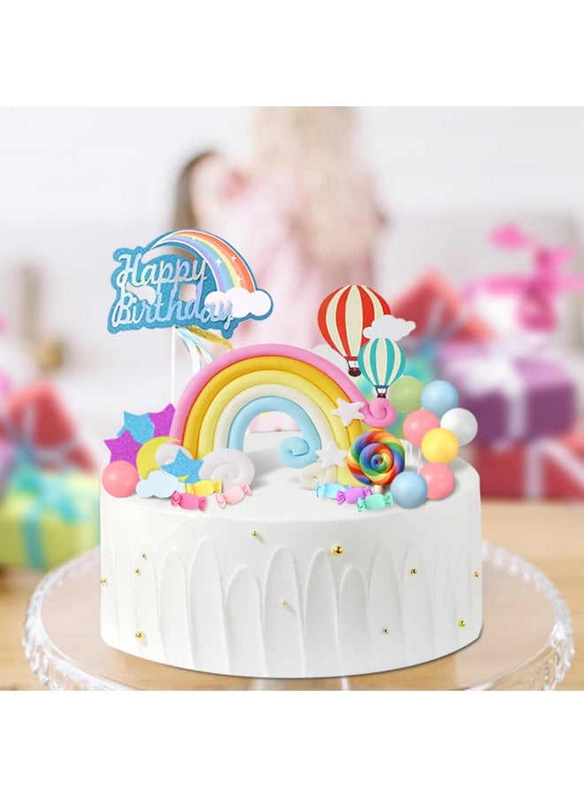 Knana 18Pcs Rainbow Cake Topper Rainbow Cake Decorations Colorful Theme Happy Birthday Cake Topper with Hot Air Balloon Candy for Baby Shower Party Supplies - Image 3