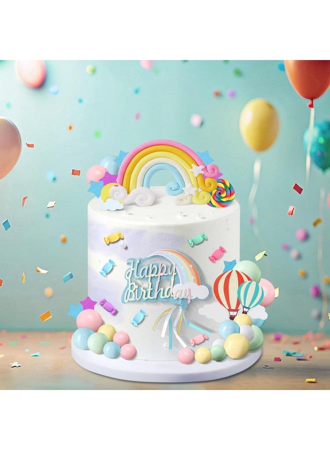 Knana 18Pcs Rainbow Cake Topper Rainbow Cake Decorations Colorful Theme Happy Birthday Cake Topper with Hot Air Balloon Candy for Baby Shower Party Supplies - Image 4