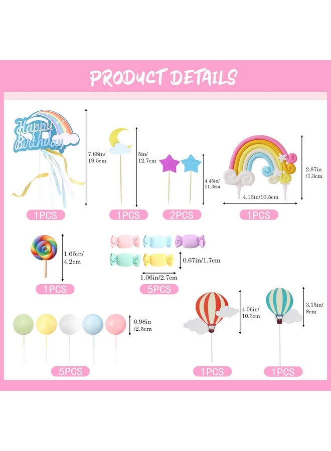 Knana 18Pcs Rainbow Cake Topper Rainbow Cake Decorations Colorful Theme Happy Birthday Cake Topper with Hot Air Balloon Candy for Baby Shower Party Supplies - Image 2
