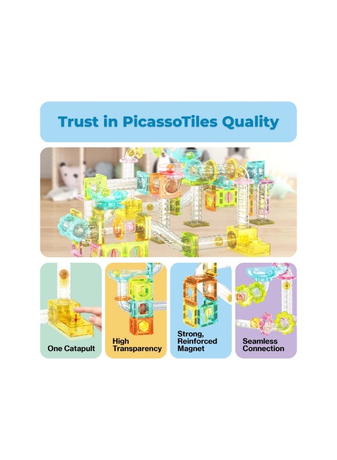 PicassoTiles بيكاسو تايلز مسار كرات الرخام المغناطيسي مع قاذف 80 قطعة | بلاط مغناطيسي | ألعاب STEM | مجموعة ألعاب تعليمية | كتل تكديس | تعزيز مهارات حل المشكلات والمهارات الحركية الدقيقة | تحسين التنسيق والإبداع | هدية للأطفال والرضع | مجموعة بناء لتطوير عقل الطفل - Image 2