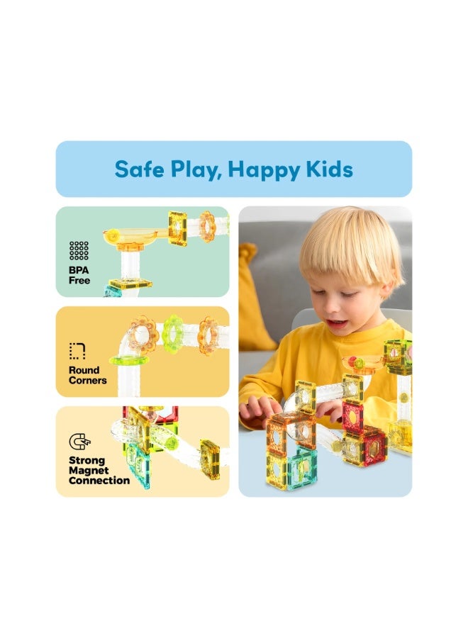PicassoTiles بيكاسو تايلز مسار كرات الرخام المغناطيسي مع قاذف 80 قطعة | بلاط مغناطيسي | ألعاب STEM | مجموعة ألعاب تعليمية | كتل تكديس | تعزيز مهارات حل المشكلات والمهارات الحركية الدقيقة | تحسين التنسيق والإبداع | هدية للأطفال والرضع | مجموعة بناء لتطوير عقل الطفل - Image 3