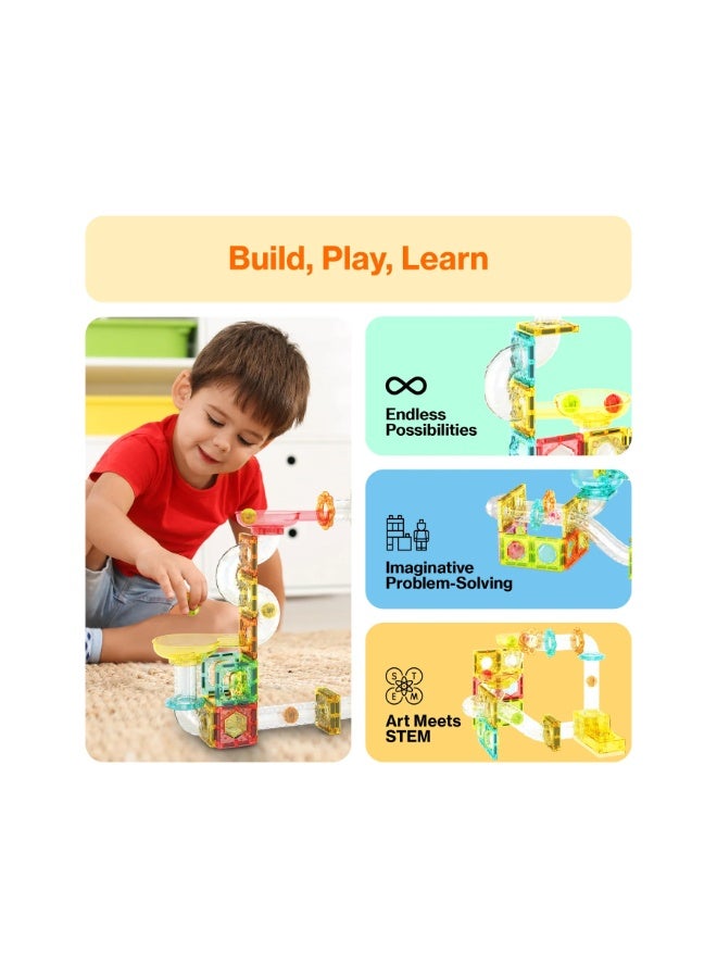 PicassoTiles بيكاسو تايلز مسار كرات الرخام المغناطيسي مع قاذف 80 قطعة | بلاط مغناطيسي | ألعاب STEM | مجموعة ألعاب تعليمية | كتل تكديس | تعزيز مهارات حل المشكلات والمهارات الحركية الدقيقة | تحسين التنسيق والإبداع | هدية للأطفال والرضع | مجموعة بناء لتطوير عقل الطفل - Image 5