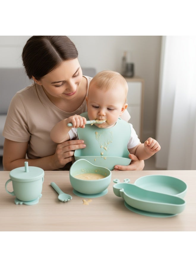 Expoora Silicone Baby Feeding Set – BPA-Free Toddler Tableware with Suction Plate, Bowl, Cup, Fork and Spoon – Baby Led Weaning Supplies, Microwave & Dishwasher Safe, Durable Baby Plates & Bowls for S
