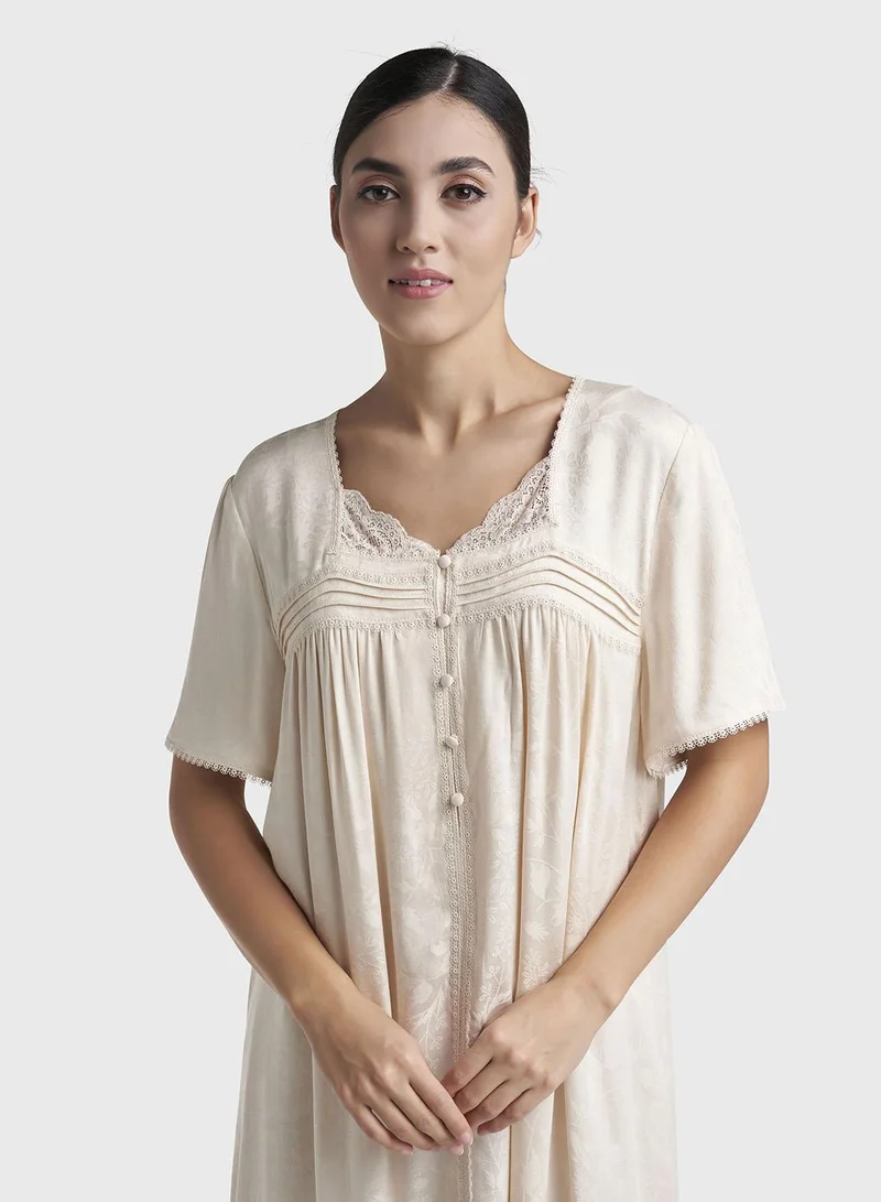Kashkha Eggnog Jacquard Self-Print Rayon Mini Nightwear Dress (CNH507)