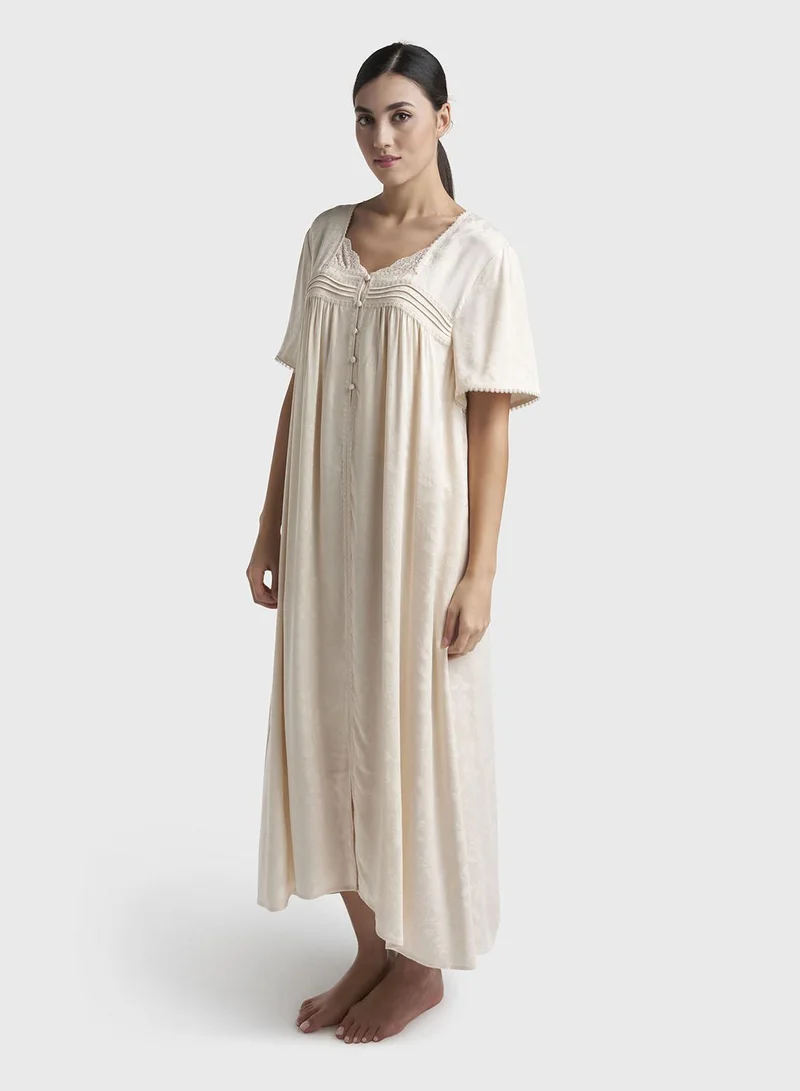 Kashkha  Eggnog Jacquard Self-Print Rayon Mini Nightwear Dress (CNH507) for Women | Best Price UAE