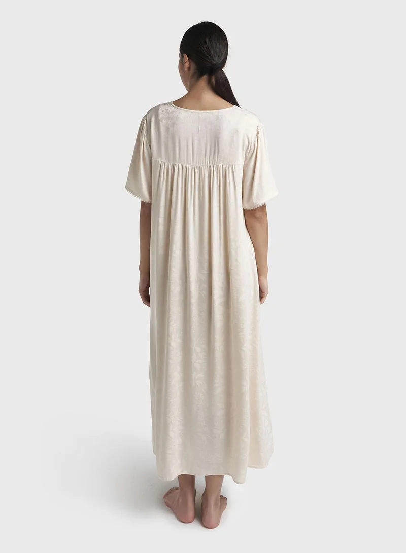 Kashkha  Eggnog Jacquard Self-Print Rayon Mini Nightwear Dress (CNH507) for Women | Best Price UAE