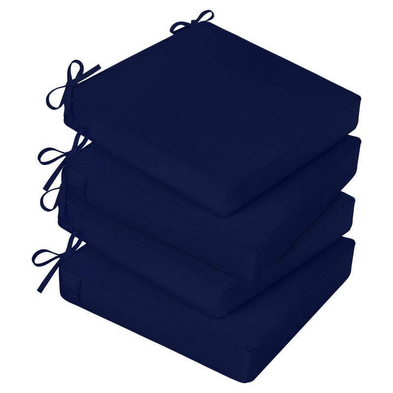 Basic Beyond Outdoor Chair Cushions for Patio Furniture Waterproof Outdoor Seat Cushions Set of 4 19 x 19 Patio Chair Cushions Set of 4 with Ties and Handle Navy Blue