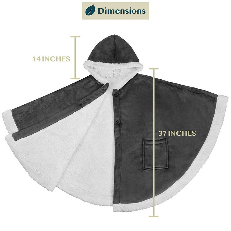 PAVILIA Angel Wrap Hooded Blanket, Sherpa Lined Wearable Blanket Women, Cozy Poncho Wrap Throw for Adult, Plush Warm Cape Shawl with Pockets Hood, Gift for Wife Mother, Dark Gray