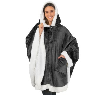 PAVILIA Angel Wrap Hooded Blanket, Sherpa Lined Wearable Blanket Women, Cozy Poncho Wrap Throw for Adult, Plush Warm Cape Shawl with Pockets Hood, Gift for Wife Mother, Dark Gray - pzsku/ZBB37F76F1A35556E001FZ/45/1749372035/f0fd0e68-c71f-437a-a4fe-0d7f20918c1d