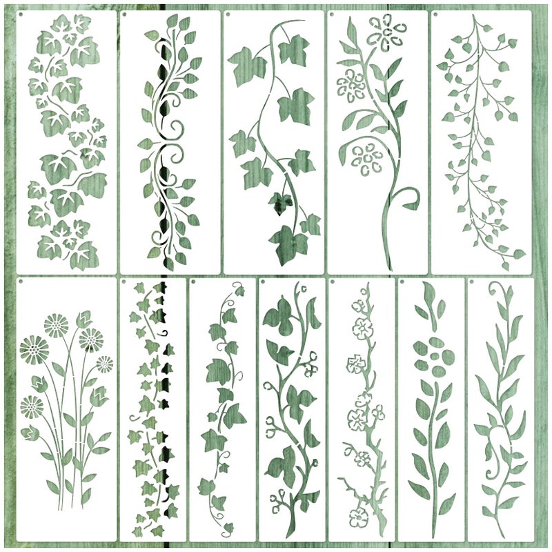 12 Pieces Leaf Vine Stencils Leaves Floral Spring Stencil Reusable DIY Crafts Drawing Templates Stencils for Painting on Wood Wall Canvas Furniture Home Dcor Vine