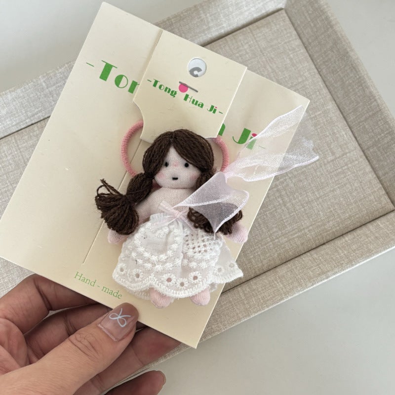 Generic Korean Cute Curly Mermaid Hair Clip Keychain 2# white lace skirt girl head rope