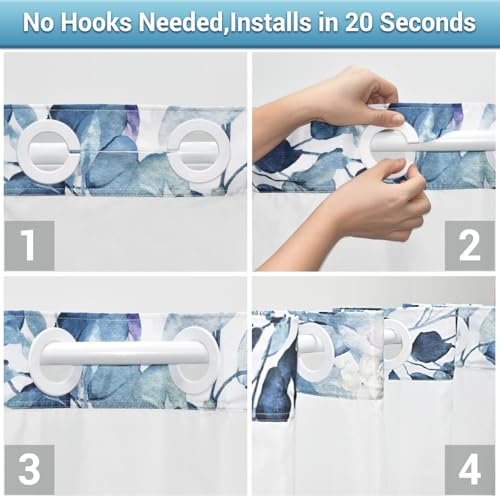WITHLOC No Hook Shower Curtain with Snap in Liner - Eucalyptus Shower Curtain - Washable Waterproof Inner Liner, Plants Blue Leaves Modern Shower Curtains - Machine Washable, 71 x 74 - Image 4