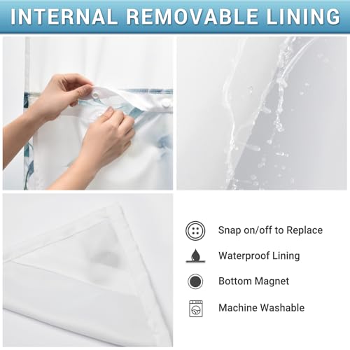 WITHLOC No Hook Shower Curtain with Snap in Liner - Eucalyptus Shower Curtain - Washable Waterproof Inner Liner, Plants Blue Leaves Modern Shower Curtains - Machine Washable, 71 x 74 - Image 5