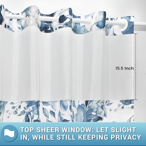 WITHLOC No Hook Shower Curtain with Snap in Liner - Eucalyptus Shower Curtain - Washable Waterproof Inner Liner, Plants Blue Leaves Modern Shower Curtains - Machine Washable, 71 x 74 - Image 3