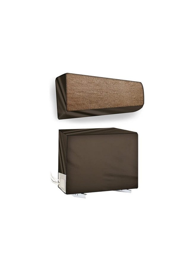 The Furnishing Tree The Furnishing Tree Split AC Cover Set of Indoor and Outdoor Unit Used for 2 Ton LG PS-Q24HNXE Sand Pattern Brown on Beige Base  - Image 1