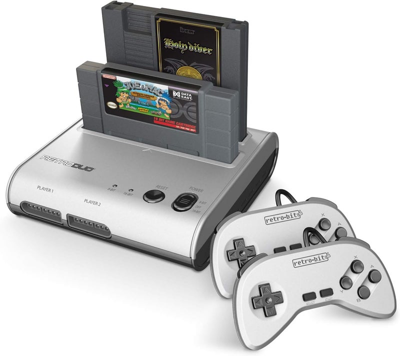 Retro Bit Retro-Bit Retro Duo 2 In 1 Console System for NES and SNES Games - Silver/Black - Image 1