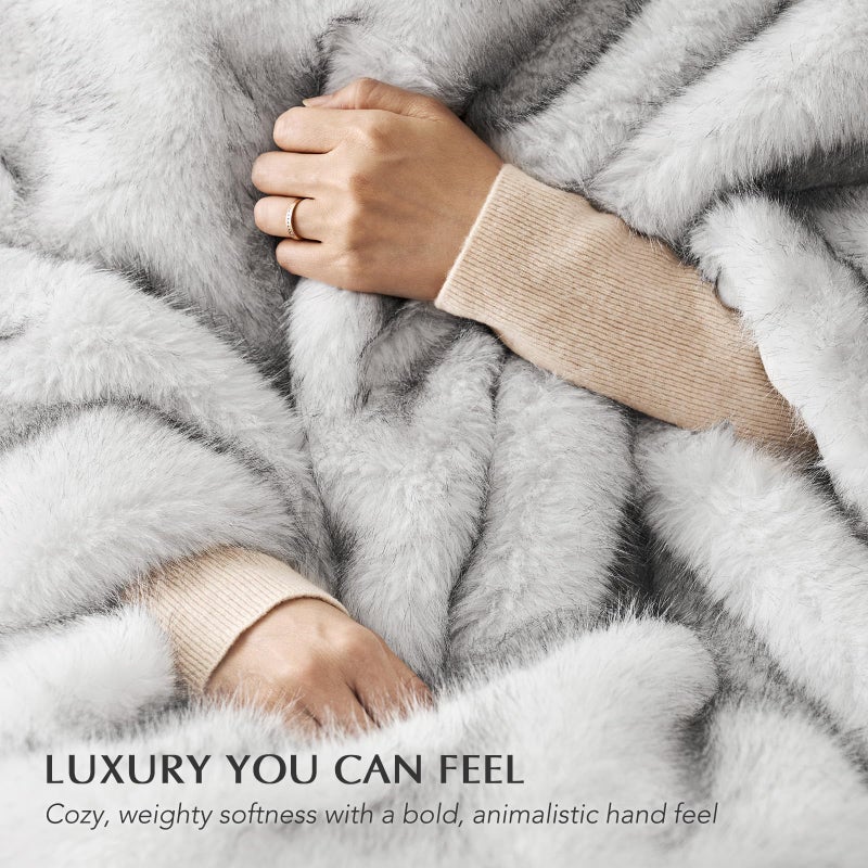 EVERGRACEHOME Luxury Faux Fur Throw Blanket, Soft Fluffy Faux Mink Blankets for Bed, Couch, Sofa, Thick Cozy Plush Warm Fur Throws with Reversible Velvet, Frosted White Wolf, 60"x80" - Image 4