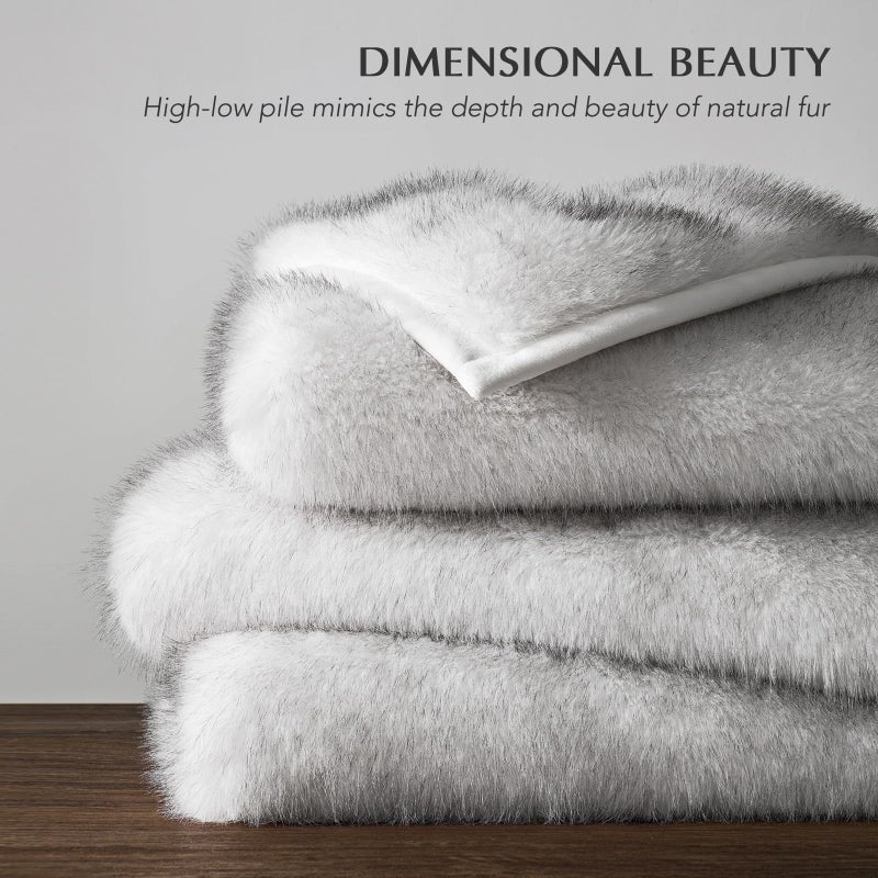 EVERGRACEHOME Luxury Faux Fur Throw Blanket, Soft Fluffy Faux Mink Blankets for Bed, Couch, Sofa, Thick Cozy Plush Warm Fur Throws with Reversible Velvet, Frosted White Wolf, 60"x80" - Image 2