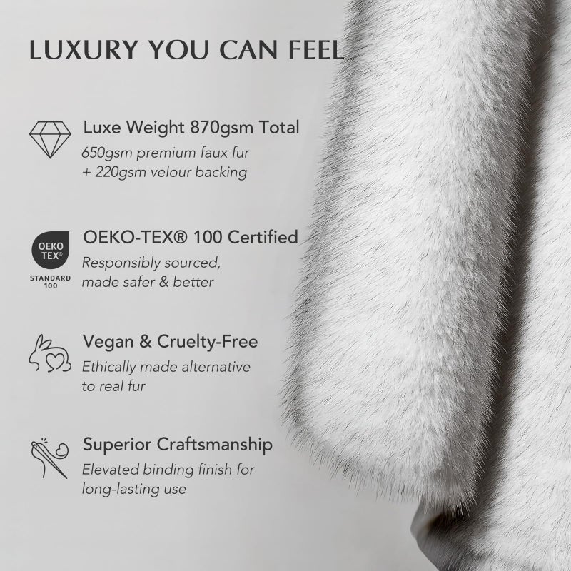 EVERGRACEHOME Luxury Faux Fur Throw Blanket, Soft Fluffy Faux Mink Blankets for Bed, Couch, Sofa, Thick Cozy Plush Warm Fur Throws with Reversible Velvet, Frosted White Wolf, 60"x80" - Image 5