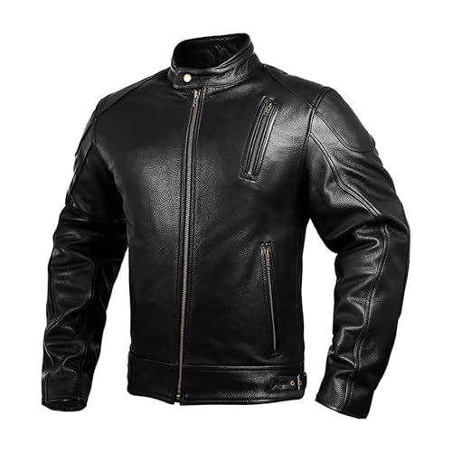 HWK Leather Motorcycle Jacket with Armor for Men, Cafe Racer Genuine Leather Jacket for Weather Resistant Enduro Motocross, Motorbike Riding, Easy Adjust Men's Motorcycle Jacket, X-Large - Image 1