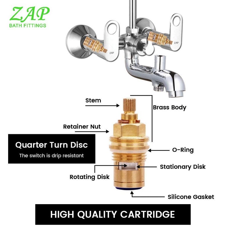 ZAP خلاط حائط كامل من النحاس GEO305 سلسلة GEO 3 في 1 مع ذراع دش، رأس دش، دش يدوي متعدد التدفق وأنبوب بطول 1.5 متر - تشطيب كروم - Image 4