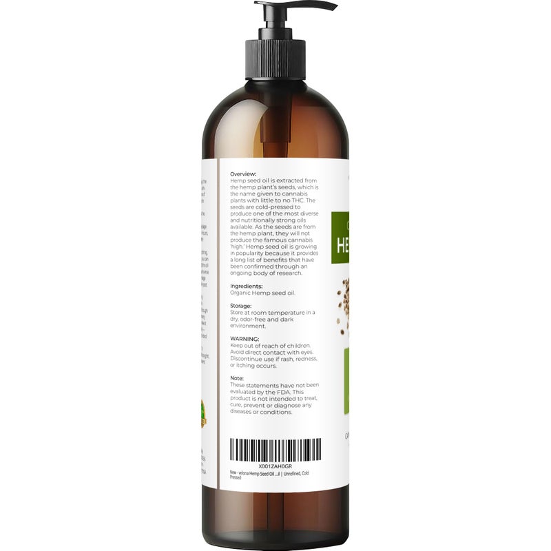 velona زيت بذور القنب المعتمد من وزارة الزراعة الأمريكية - 8 أونصة سائلة | زيت ناقل نقي وطبيعي 100% | غير مكرر، مضغوط على البارد | للعناية بالشعر والجسم والوجه والبشرة - Image 2