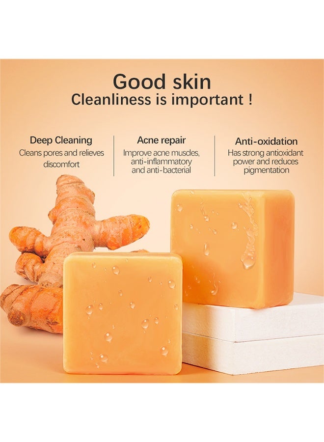 LIYALAN Turmeric Soap，for Face、Body Smooth Skin,Deep Cleansing, Natural Vegan Handmade Soap Sensitive Skin Formula 110g - Image 4
