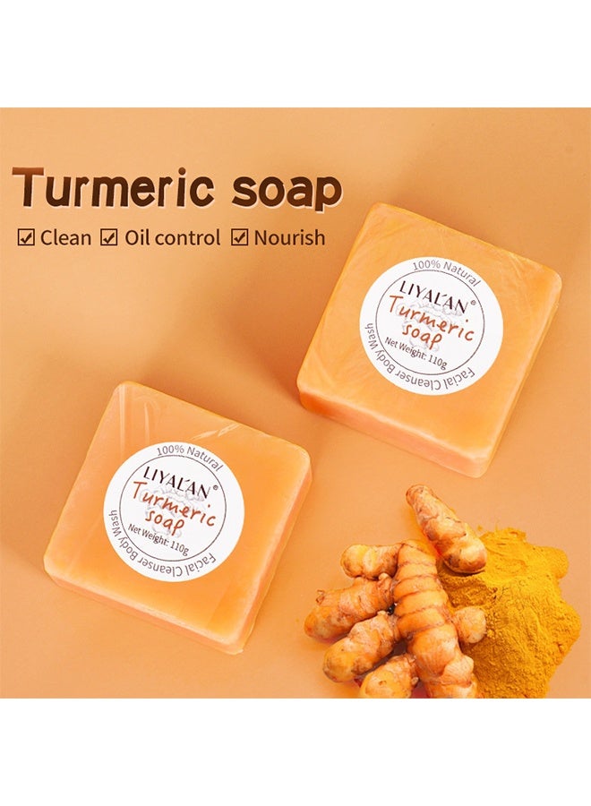LIYALAN Turmeric Soap，for Face、Body Smooth Skin,Deep Cleansing, Natural Vegan Handmade Soap Sensitive Skin Formula 110g - Image 2
