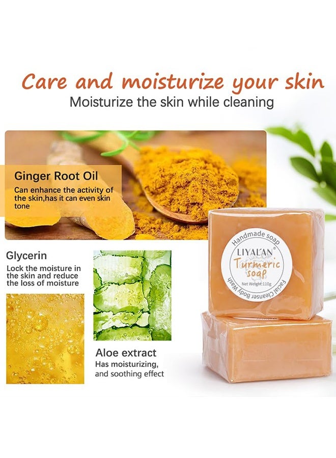 LIYALAN Turmeric Soap，for Face、Body Smooth Skin,Deep Cleansing, Natural Vegan Handmade Soap Sensitive Skin Formula 110g - Image 3