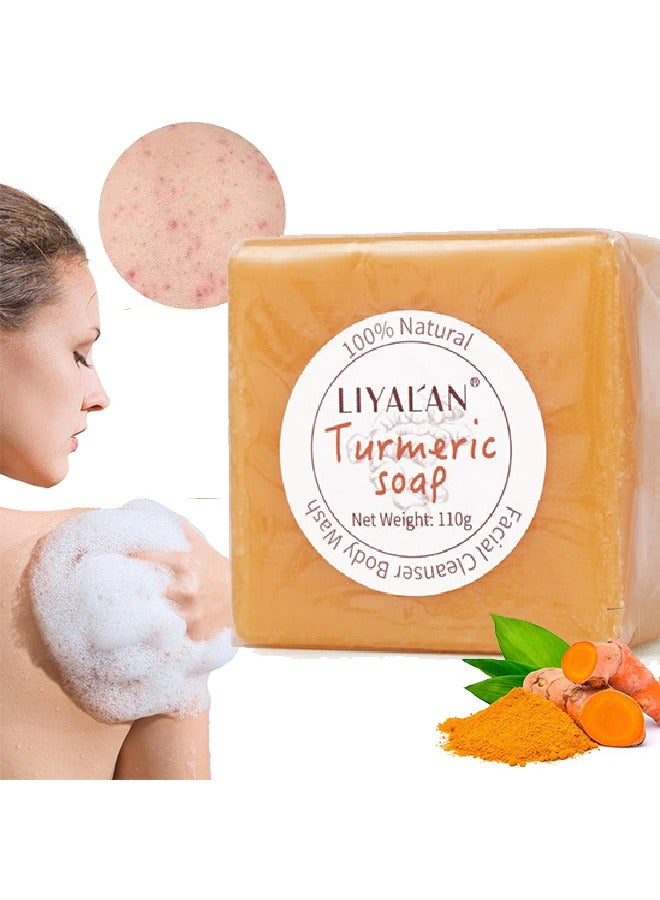 LIYALAN Turmeric Soap，for Face、Body Smooth Skin,Deep Cleansing, Natural Vegan Handmade Soap Sensitive Skin Formula 110g - Image 1