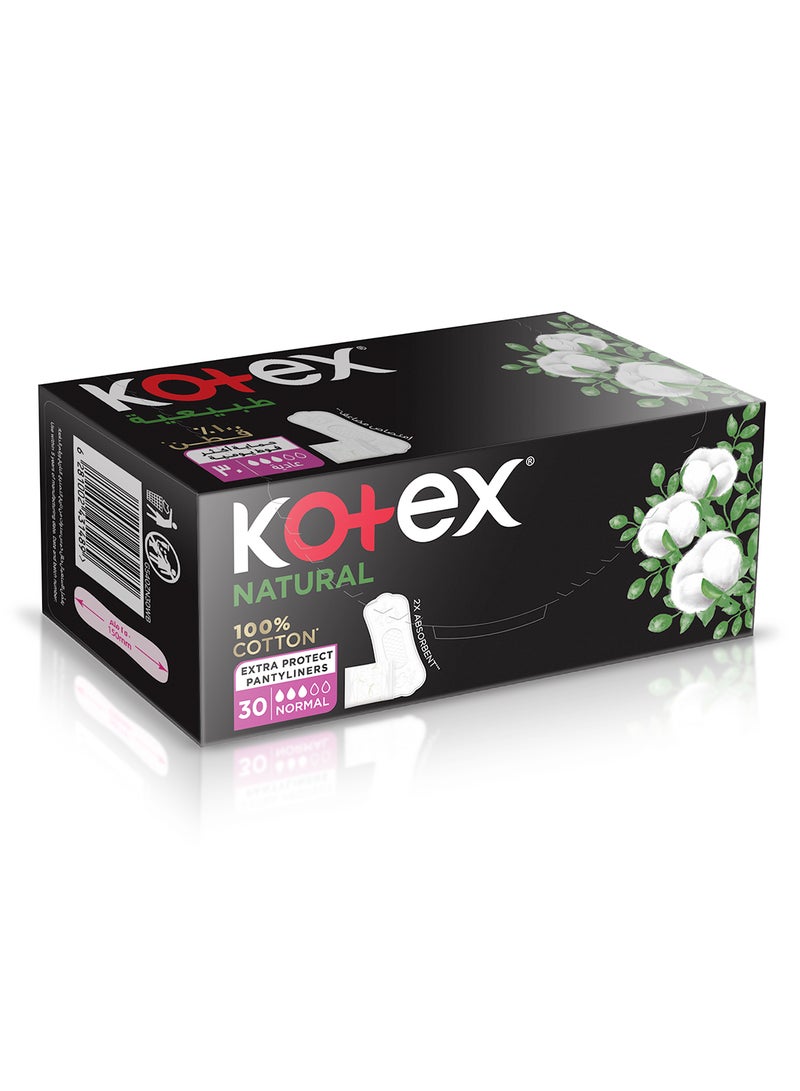Kotex Natural Panty Liners, 100% Cotton, Normal Size, 30 Daily Panty Liners - view 3