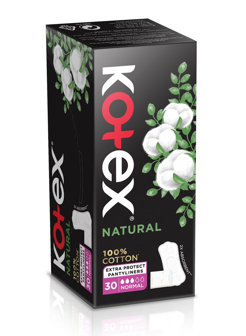 Kotex Natural Panty Liners, 100% Cotton, Normal Size, 30 Daily Panty Liners - view 2