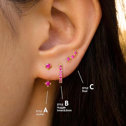 Poxtex Gold Pink Earrings for Women Jewelry, Barbie Hot Pink Women Accessories, October Birthstone Stud Hoop Jacket Gifts - Image 5