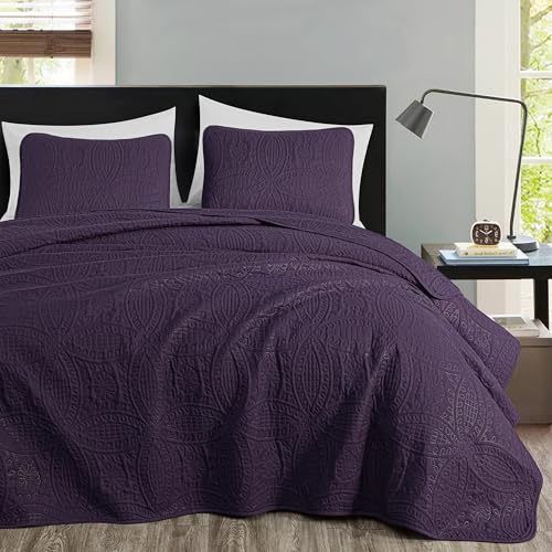 Chezmoi Collection Austin 3-Piece Oversized Bedspread Coverlet Set (King, Purple) - Image 2
